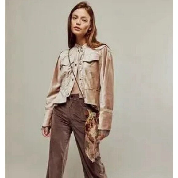 Free People Jacket Women Ballet Racer Champagne Long Sleeve Preppy Boho Sz M NWT
